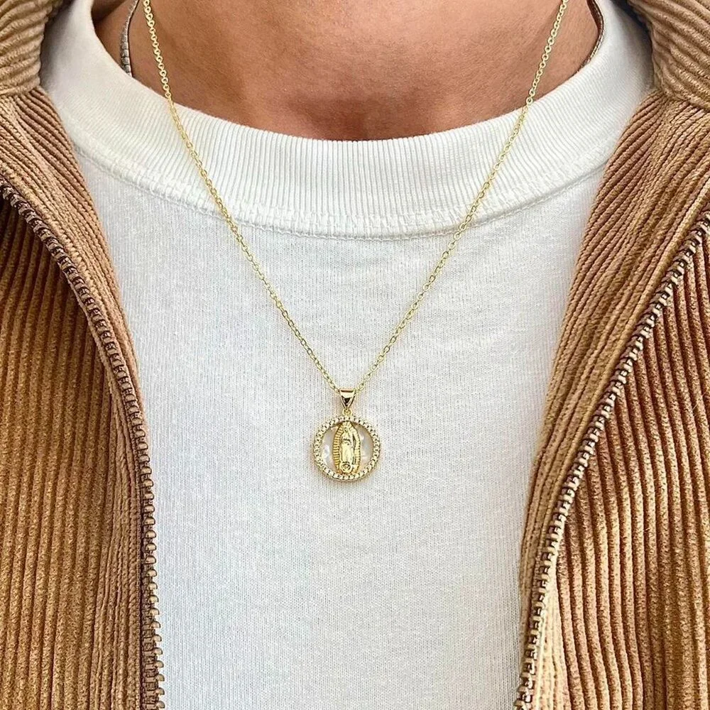vintage style virgin mary gold chain stone necklace